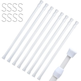 8 Packs Small Tension Rods 16 to 28 inch, Spring Loaded Curtain Rods, RV Refrigerator Tension Rod, RV Curtain Rod for Camper Windows, Kitchen, Closet and Cabinet, White