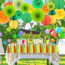 QYCX 26Pcs Hawaiian Party Decorations Hawaiian Paper Fan Pom Pom Tissue Paper Flowers Pineapple Honeycomb Paper Lanterns for Hawaiian Party Supplies Hawaii Luau Summer Tropical Party Decorations