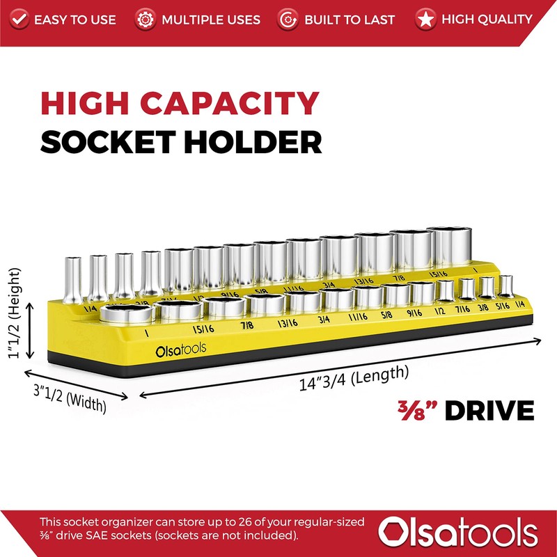 Olsa Tools Magnetic Socket Organizer | 3/8-inch Drive | SAE