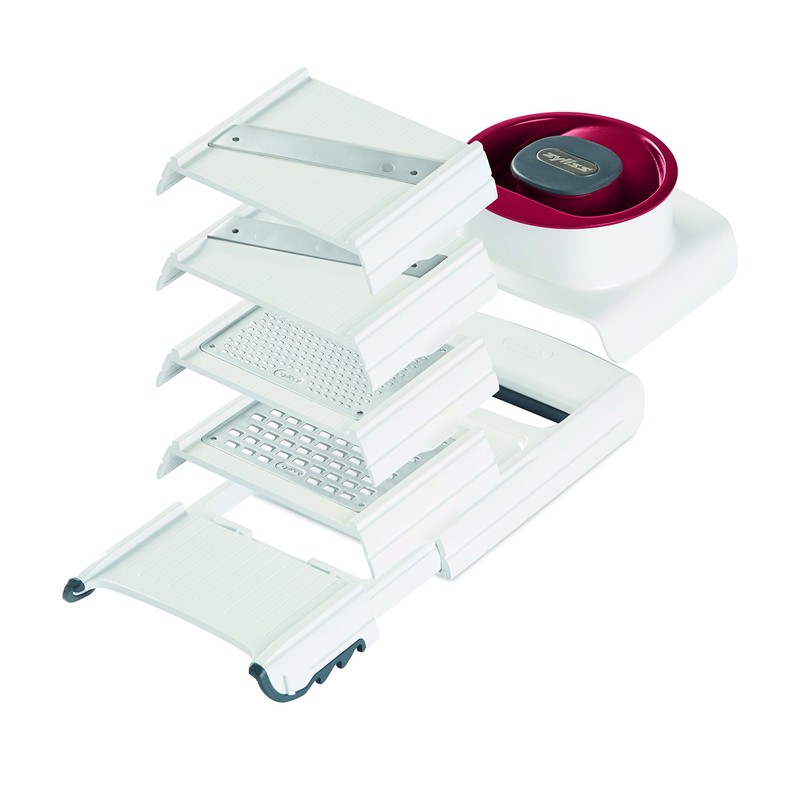 Zyliss E900027 4 in 1 Gemüsehobel, Kunststoff/Edelstahl, weiß/Rot, Mit 4