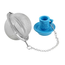 Fackelmann Teeball mit Tassenanhänger, Teeei aus Edelstahl, Teesieb mit schönem Anhänger (Farbe: Rot, Blau, Grün - nicht frei wählbar), Menge: 1 Stück