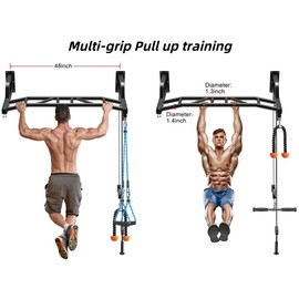 SELEWARE 48'' Heavy Duty Pull Up Bar Wall Mount Multi-function Chin up Bar with Home Gym Cable Pulley System LAT Pulldown Workout Attachments Heavy Bag Hanger