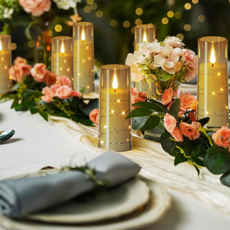 Wondise Flameless Flickering Candles with Embedded Star String Remote and
