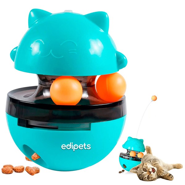 Edipets, Interactive Cat Toy Food Ball Dispenser Feeder for Small and Medium Pets 4 in 1 Toy (Blue)