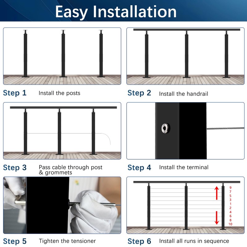 Gyykzz 36" Cable Railing Post, Adjustable Top Level Drilled Railing