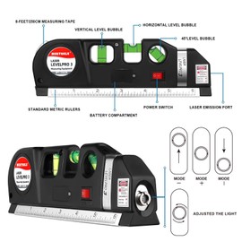 NORTOOL Laser Level, Multipurpose Cross Line Kit with Metric Rulers 8FT/2.5M 4-in-1 Laser Level Line tools for Construction, Home Renovation,Picture Hanging Cabinets