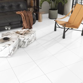 White Peel and Stick Floor Tile Waterproof Vinyl Flooring for Bathroom Kitchen 16-PCS Adhesive Flooring Sheets for Bedroom Removable Sticky Tiles for Floor Living Room 12x12 Inches White Marble Tiles