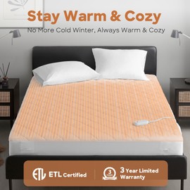 Sharper Image Heated Mattress Pad Twin Size Electric Mattress Pad 10 Lv. Heating, 5 hr Auto Shut Off, Heated Topper Bed Warmer, Deep Pocket Fits 18" Mattress, ETL-Cert, Machine Washable, Twin
