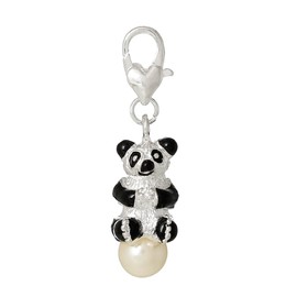 Baby Panda Seating on Acrylic Pearl Bead Clip On Charm for European Charm Jewelry with Lobster Clasp