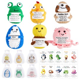 20 Sets Positive Crochet Animal Toy Gift Bulk with Motivational Pun Cards Cute Duck Shark Inspirational Knitted Doll Coworker Appreciation Gift Funny Emotional Support Present for Students Employee