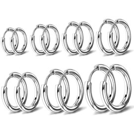 CJQRL 7 Pairs of Mini Hoop Earrings, Small Hoop Earrings, Silver Small Hoop Earrings for Women Girls Hypoallergenic Cartilage Daith Helix Piercings Earrings for Multiple Piercings 8-20 mm