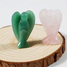 Soulnioi 2 Pieces 1.5 Inch Guardian Angel Crystal Figure Natural Pocket Healing Statue Reiki Quartz Stone (Pink Crystal + Green Aventurine) for Meditaion Home Doctor