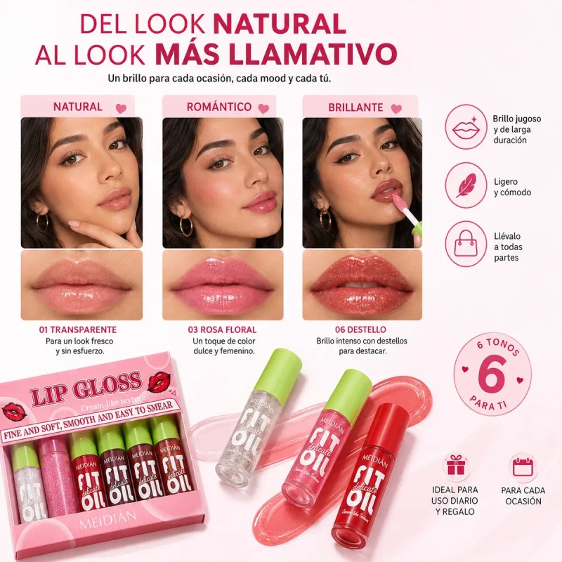 Set De Cuidado Labial Hidratante Glossy Liquid Lip Oil Gloss