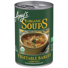 Amy’s Soup, Vegan Vegetable Barley Soup, Low Fat, Made With Organic Tomatoes, Carrots and Celery, Canned Soup, 14.1 Oz