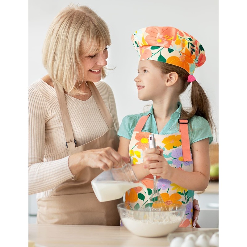 WERNNSAI Floreale Set Chef per Bambini - Impermeabile Bambini Grembiule