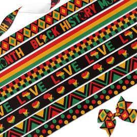 NUVCELKA African American Grosgrain Ribbons, 8 Patterns 3/8 Inch Heritage Craft Ribbon for Black History Month Party Decorations Gift Wrapping