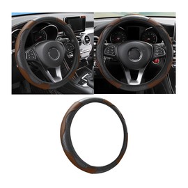 Osilly Car Steering Wheel Cover, 15 inch Carbon Fiber Microfiber PU Leather Elastic Steering Wheel Protector for Men Women, Anti-Slip Breathable Car Interior Accessories for Most Cars（Black/Coffee）