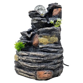 Tabletop Rocky Water Fountain, 10" Tall, Multicolor Design, Indoor Zen Feature with Automatic Pump, LED Lights