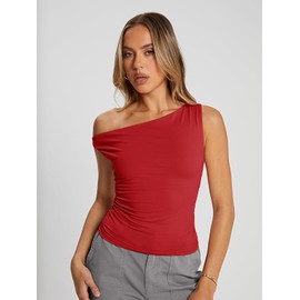 Trendy Queen Womens Summer Tops Off The Shoulder Going Out T Shirts Crop Tank Top Cute Y2k Fashion Clothes Casual Spring Outfits 2025 Red XL