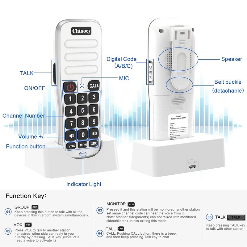 Intercoms Wireless for Home 1 Mile Range 10 Channel, Chtoocy