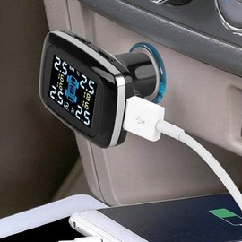 Kit TPMS para coche, sistema inteligente de monitoreo de presión de neumáticos para encendedor de cigarrillos TPMS inteligente universal para automóvil con 4 sensores internos