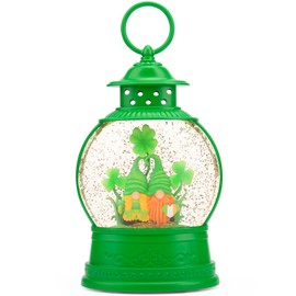 PestiLite St Patricks Day Lucky Shamrock Gnomes Snow Globe for St Patricks Day Decorations,6H Timer, USB/Battery Operated,St Patricks Day Decor for Home Indoor/Outdoor and Home Party Supplies