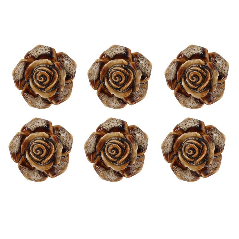 6Pcs Cabinet Knob Rose Flower Shape Delicate Ceramic Knob for