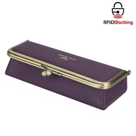 Royal Bagger Genuine Leather Fashion Glasses Case - RFID Blocking, Fashion Pencil Bag with Kiss Lock, Coin Purse for Women 2135:_purple