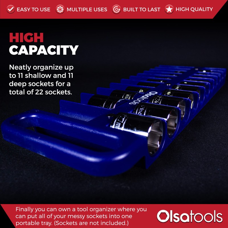 Olsa Tools Magnetic Portable Socket Organizer Tray - 1/2-Inch Drive