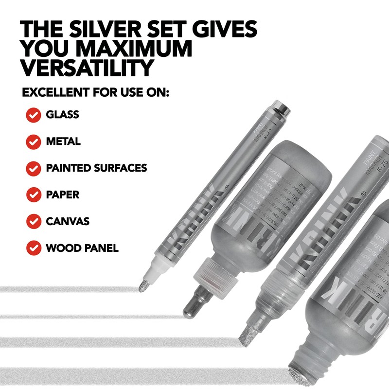 Krink Silver 4-Pc Marker Set - Multi-Surface Graffiti Markers with