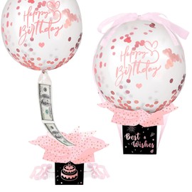 Caja de dinero de cumpleaños mejorada para tirar regalo en efectivo, divertida caja de globo de dinero para tirar, conjunto sorpresa de feliz cumpleaños, regalos de cumpleaños para mujeres, hombres