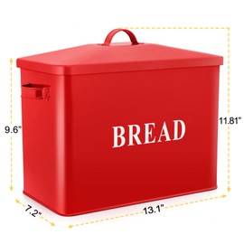 P&P CHEF Extra Large Bread Box with Lid, Metal Bread Storage Container for Farmhouse Kitchen Countertop, 13.1” X 11.81” X 7.2” Inches for Holding 2+ Loaves, Indoor & Outdoor Use, Red