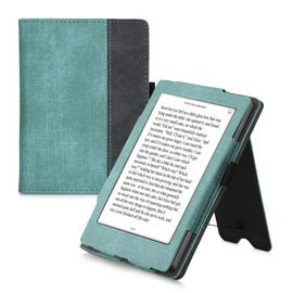 kwmobile Flip Case Compatible with Kobo Aura Edition 2 - Hand Strap - Cover Mint Green Dark Grey