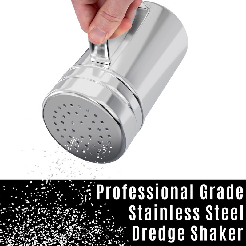CUSINIUM 14oz Large Stainless Steel Salt Pepper Dredge Shakers -