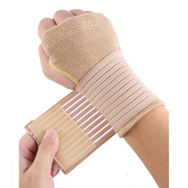 2 Piezas, Muñequera Elástica de Compresión, Protectores Palma, Muñequeras Apoyo para Levantamiento Pesas, Entrenamiento Rehabilitación, Muñequera Túnel Carpiano (Color piel)