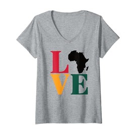 Womens Black History Month LOVE Design Tee African Continent Symbol V-Neck T-Shirt