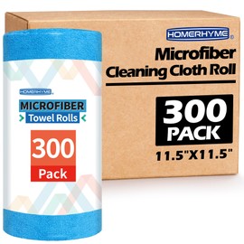 HOMERHYME Microfiber Cleaning Cloth Roll,300 Pack Tear Away Microfiber Towels, Reusable Washable Shop Towels, Lint Free All-Purpose Cleaning Rags for Car Kitchen Garage Bar 11.5"x11.5"
