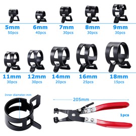 Knpwer Pack of 300 Hose Spring Clamps, 10 Sizes, Fuel Line, Hose Clamps, Hose Clamp, Fuel Line Clamp, 5-18 mm, with Hose Clamp Pliers
