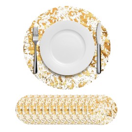 12 Pack Metallic Gold Foil Mesh Table Placemats, Disposable Round Shiny Dining Mats for Kitchen Table Indoor/Outdoor - 13"