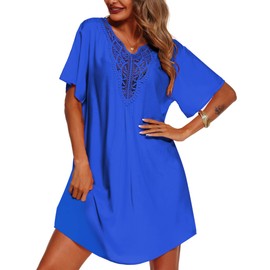 Supnier Summer Cover Up Dresses for Swimwear Women V Neck Cute Dress Coverups Loose Swim Coverup Royl Blue L