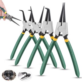 MSRTSR Juego de 4 Alicate de Anillo a Presión, Juego de Alicate de Anillo de Resorte, Pinzas Craftsman, Alicates Internos y Externos de 7 ", Alicates de Mandíbula Recta/Doblada, Alicates de Clip en C