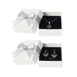 Nideen Pack of 2 Jewellery Gift Boxes, 7.5 x 7.5 x 3.5 cm Small Gift Box with Lid for Jewellery, Earring, Necklaces, Gift Box for Women (Grey)