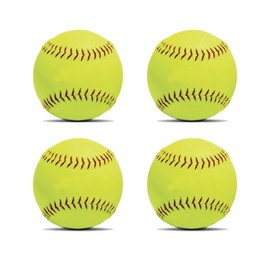 ABAJI Softball 4 Pack Blank Ball PU Surface Cork Core Suitable for Bat Heavy Duty Slowpitch Sports Youth Boy and Girl Practice Training