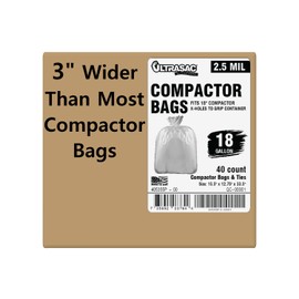 Ultrasac 18 Gallon Compactor Bags (40 Pack with Ties) For 18 Inch Compactors - 28.25" x 33.5" Heavy Duty 2.5 MIL Garbage Disposal Bags Compatible with Whirlpool