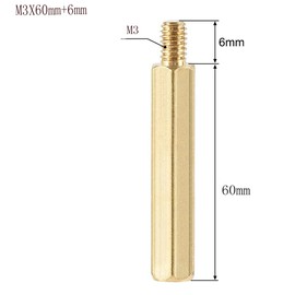 Male to Female Thread Spacer Screws Brass Hex Standoff M3 x 60mm + 6mm PCB Pillar for Drone Quadcopter, Computer and Circuit Board, Pack of 10, Gold