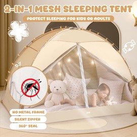 LEEDOR Bed Canopy for Kids/Adults,Mosquito Net & Privacy Tent 2-in-1 Bed Tent,Air Ventilation Mesh & Blackout Cloth Double Design Dream Tent,Indoor Safety Bed Tent for Girls/Boys Twin & String Lights