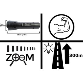 DIY TECH UK - IncrediBeam Supreme 15cm Pocket Torch + Free 48 in 1 Wallet Tool - Latest Super-Bright LED - 300m Long Range - Zoomable - 5 Functions - Anti-Slip Aerospace Grade Aluminium Body Black
