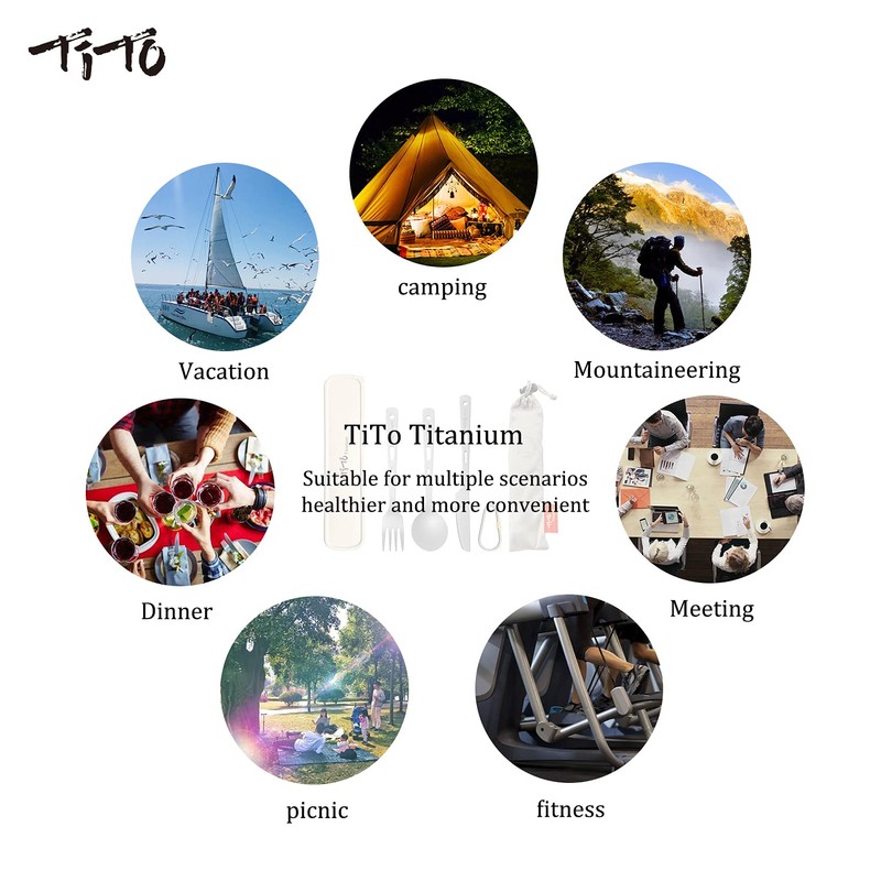TiTo Titanium Cutlery Set Outdoor Camping Ultra Lightweight Tableware Spoon