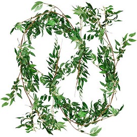 FiveSeasonStuff Hanging Willow Garlands, Willow Vine Leaves Artificial Greenery Garland Plant with Bendable Stems for Wedding Home DÃ©cor (2 Pcs, 11.9 Feet)