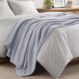 Madison Park Fuzzy Knit Blanket Dream Soft Blanket Cozy Breathable Cover Luxrurious Feathersoft Feel, All Seasons Lightweight Bedding for Summer Cover for Bed, Couch & Sofa, Full/Queen, Grey